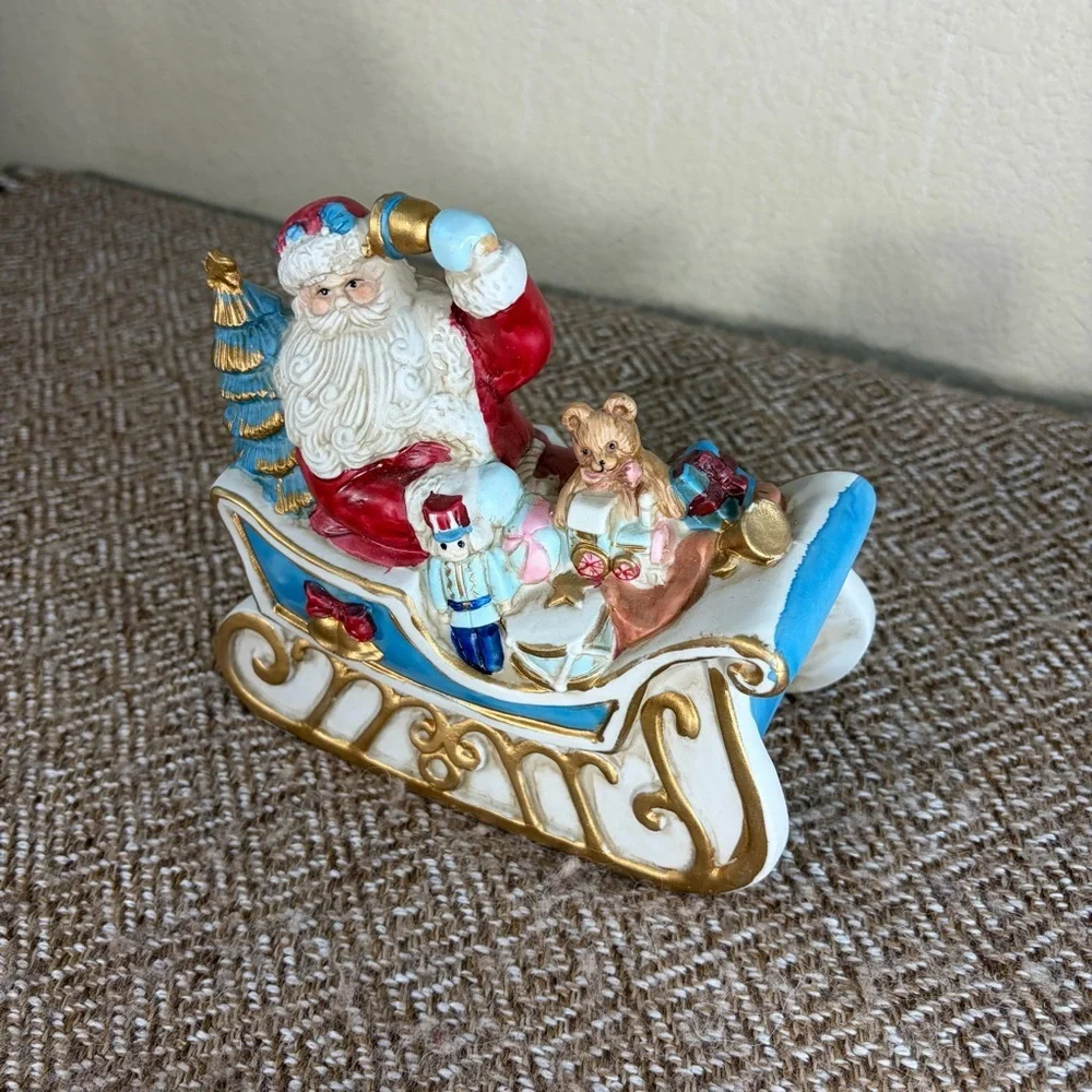 Vtg Christmas Kurt Adler Santa Sleigh Ceramic Music Box 1990 Decor Gift Work EUC